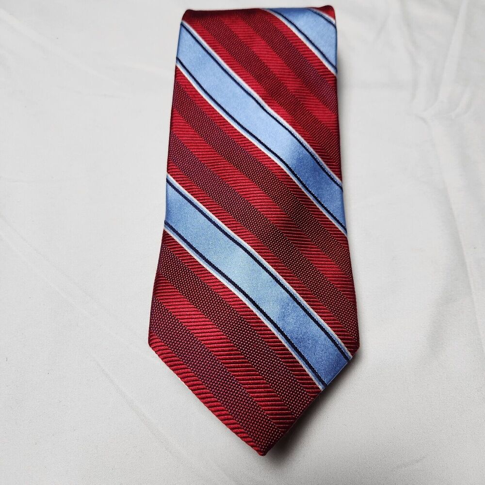 Brooks Brothers 346 Pure Silk Large Stripe Tie Red Blue